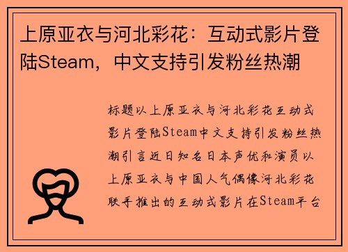 上原亚衣与河北彩花：互动式影片登陆Steam，中文支持引发粉丝热潮